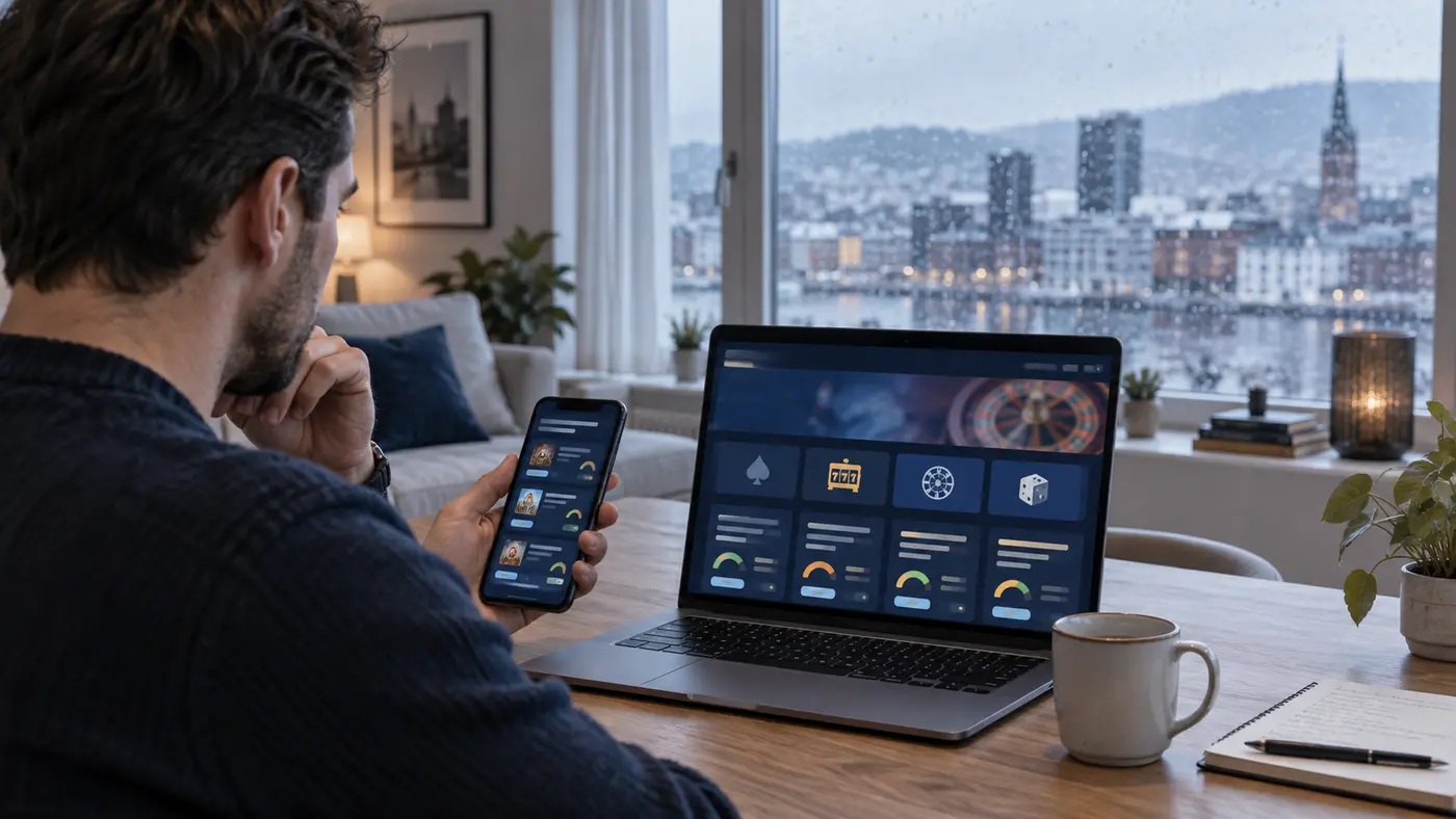 Norsk spiller som sammenligner nettcasino på mobil og datamaskin